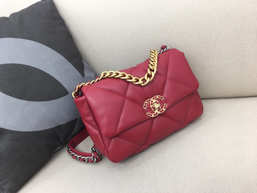 Lambskin 19 Handbag Flap Bag AS1160 Dark Red